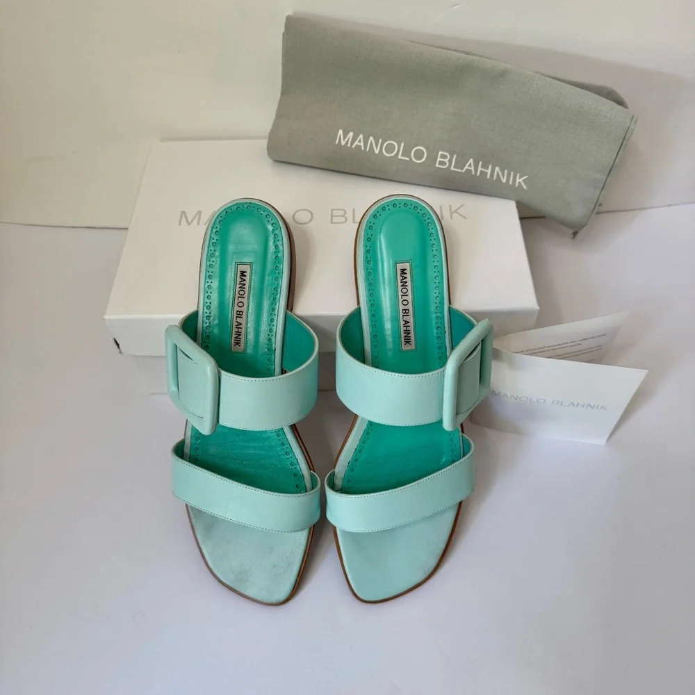 MANOLO BLAHNIK Tituba Buckle Slide Sandals Light Blue With Box Dust Bag Size 41 - Picture 5 of 16